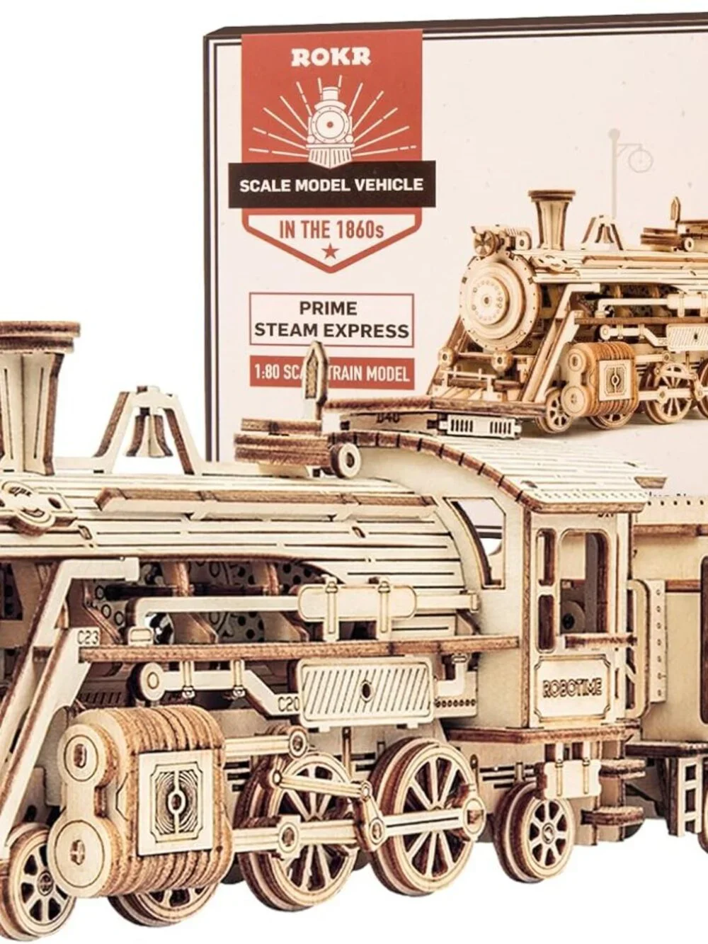 New Rokr 3D Wooden Puzzle Mechanical Train Model Kit Toy Building Set Gift Steam